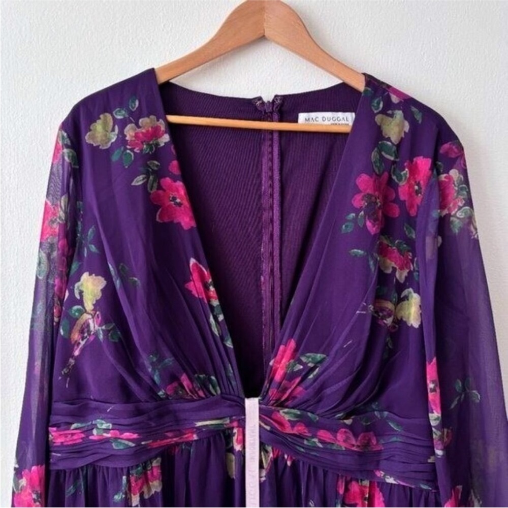 MAC DUGGAL ✨ Long Sleeve Dress, Wedding Guest | purple, flowers - Picture 5 of 9